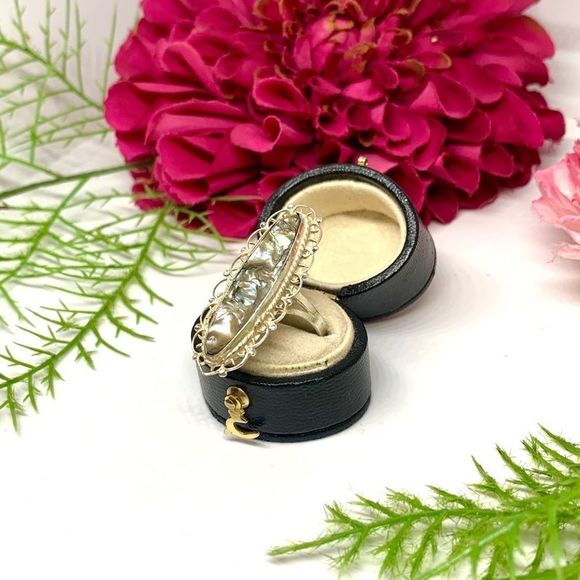 VINTAGE⚜️STERLING SILVER Filigree Abalone Ring - Picture 4 of 10